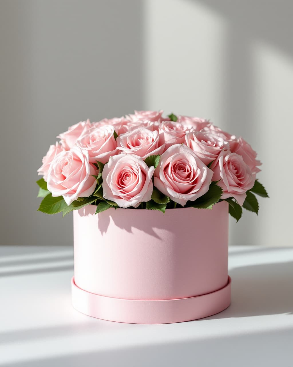 15 pink roses in a box