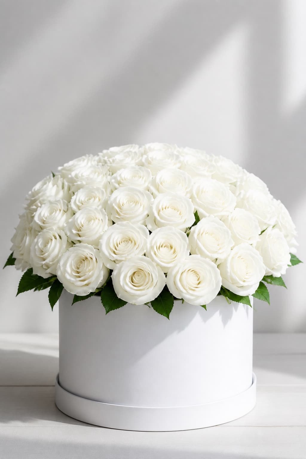25 white roses hat box