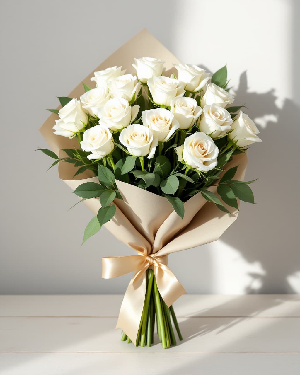 15 white roses 60 cm